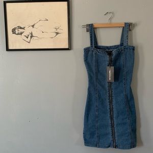 Denim zip up dress